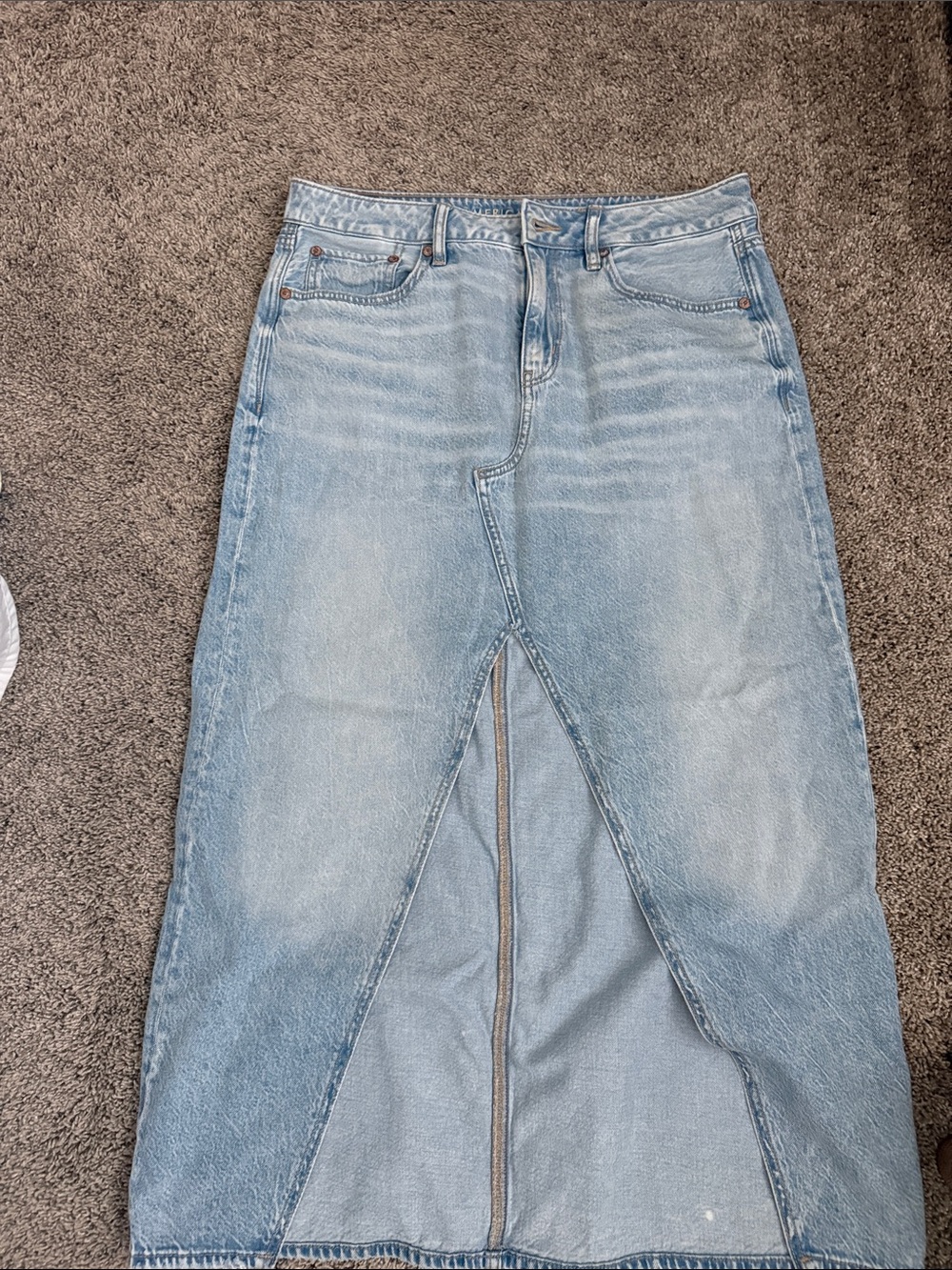 American Eagle Outfitters Light Blue Straight-Leg Denim Skirt with Front Slit